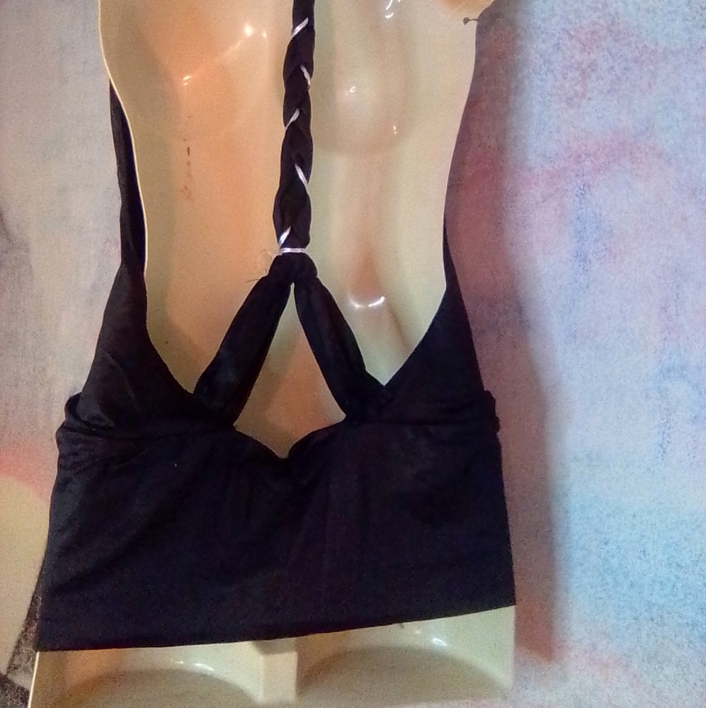 "Black Halo" Med black Halter top. Silver designed back. - Picture 2 of 7